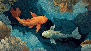 梦幻海底双锦鲤悠游