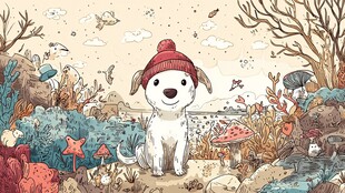 冬日萌犬置身奇幻森林