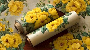 黄色花卉图案墙纸展示
