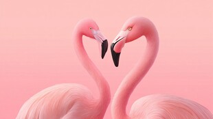 双火烈鸟摆出爱心造型