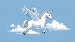 飞翔的独角兽在云端