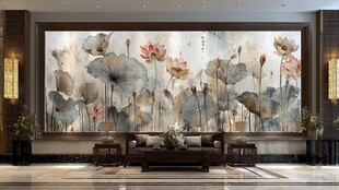 中式客厅水墨荷花装饰画