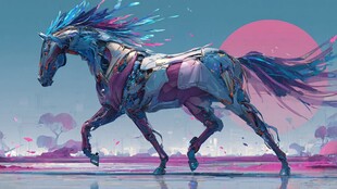 梦幻机械骏马在夕照下奔腾