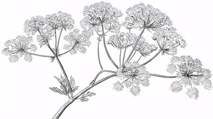 手绘伞形植物花卉线条图