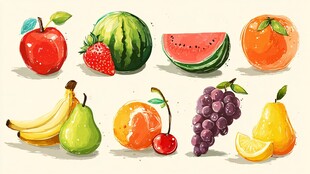 缤纷多彩水果插画集合