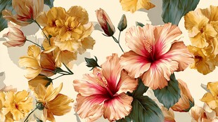 复古风芙蓉花卉图案