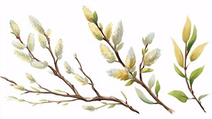 水彩风柳枝植物插画素材