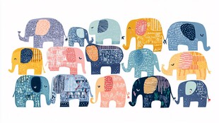 多彩大象图案集合