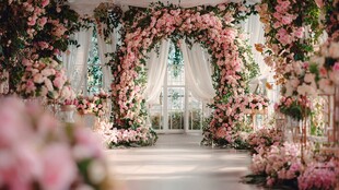 梦幻粉色花卉婚礼拱门