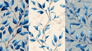 蓝叶花卉墙纸图案设计