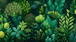 清新梦幻的绿植花卉插画