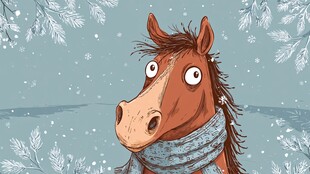 冬日戴围巾的可爱马儿