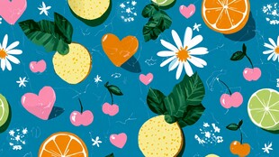 清新水果花卉无缝背景图