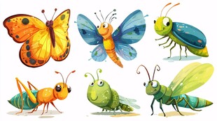 可爱多彩昆虫插画集合
