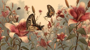 蝶舞百合间的梦幻景致