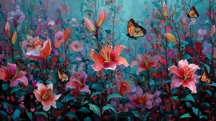 梦幻百合花丛中的蝴蝶