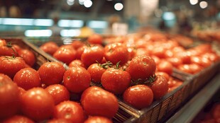 新鲜饱满的超市番茄陈列