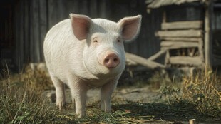 田野中的可爱小白猪