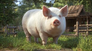 田园中的可爱大白猪