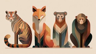 几何风格野生动物四连拍