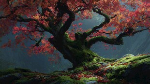 梦幻红枫古树 神秘自然景象