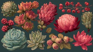 多彩花卉与多肉植物集合