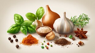 多样香料与新鲜香草集合