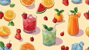 夏日缤纷水果饮品插画