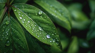 绿叶上的晶莹水珠