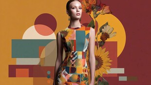 几何印花裙模特时尚展示