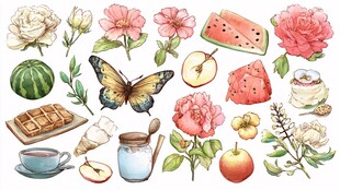 夏日花卉水果美食插画集