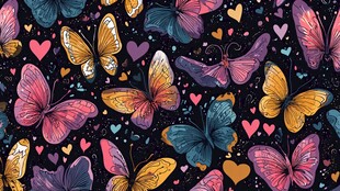 梦幻蝴蝶与爱心图案背景