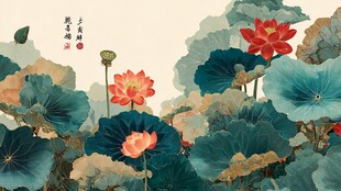 中式水墨风荷花盛景图