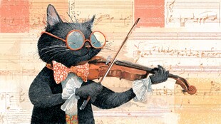 黑猫拉小提琴的音乐瞬间