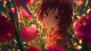 花海中的动漫少女