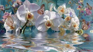 水中白兰花与蝶的梦幻景