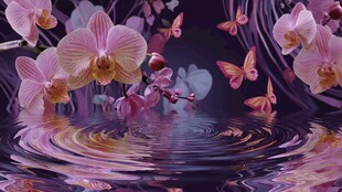 梦幻兰蝶映水唯美画面