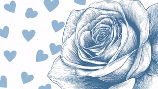 蓝调玫瑰与爱心浪漫图案