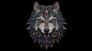 神秘图腾风格的狼头插画