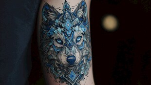 蓝色狼头纹身图案展示