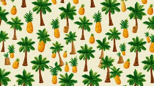热带风情 菠萝与棕榈树图案
