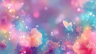 梦幻缤纷花朵蝴蝶背景图