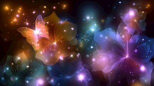 梦幻炫彩蝴蝶花朵星空图