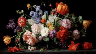 缤纷多彩花卉静物插花图