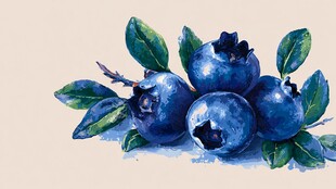 水彩画中的新鲜蓝莓