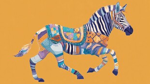 彩色斑马奔跑插画