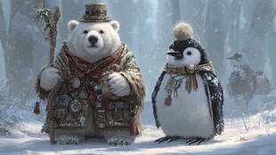 北极熊与企鹅的冬日奇遇