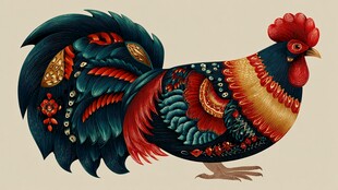 彩色花纹公鸡插画