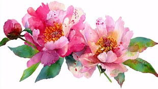 水彩粉色芍药花朵插画