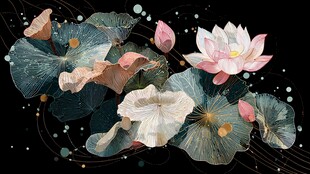 水墨风荷花荷叶梦幻图景